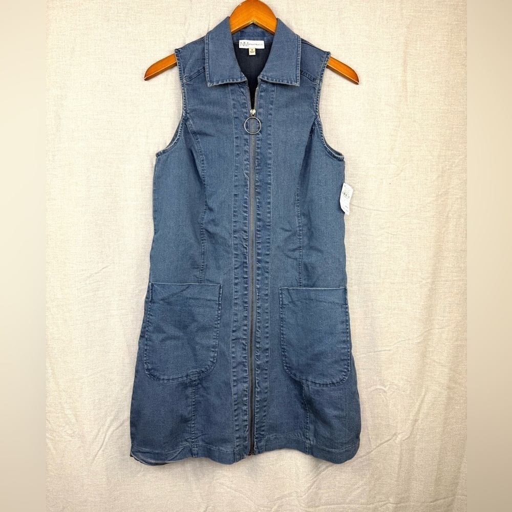 Neiman Marcus Zip Front Denim Dress